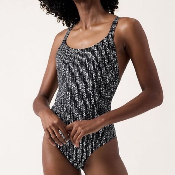 Athleta Hermosa One Piece Swimsuit Size Large Black White Dot Print Low Back - Picture 13 of 13